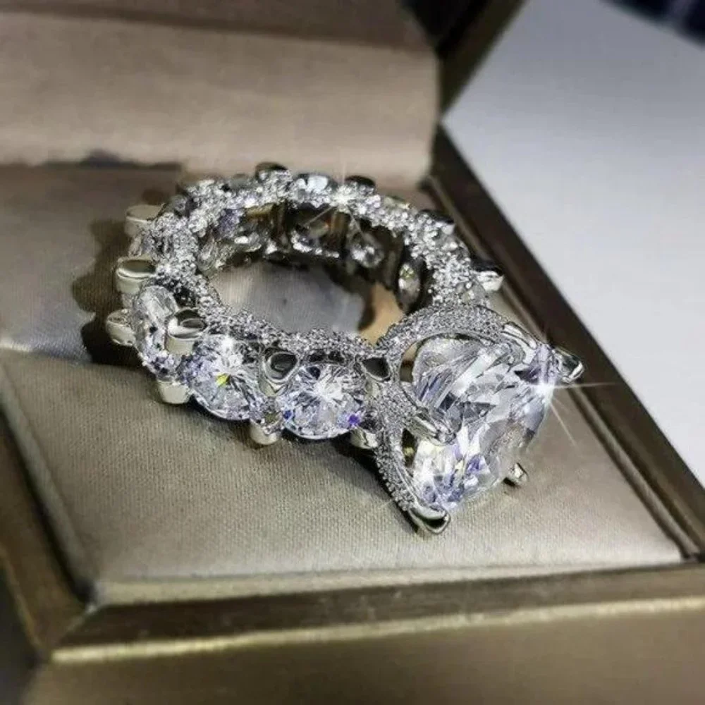 NEW 925 Silver Round Diamond Luxury Eternity Ring - Picture 4 of 6
